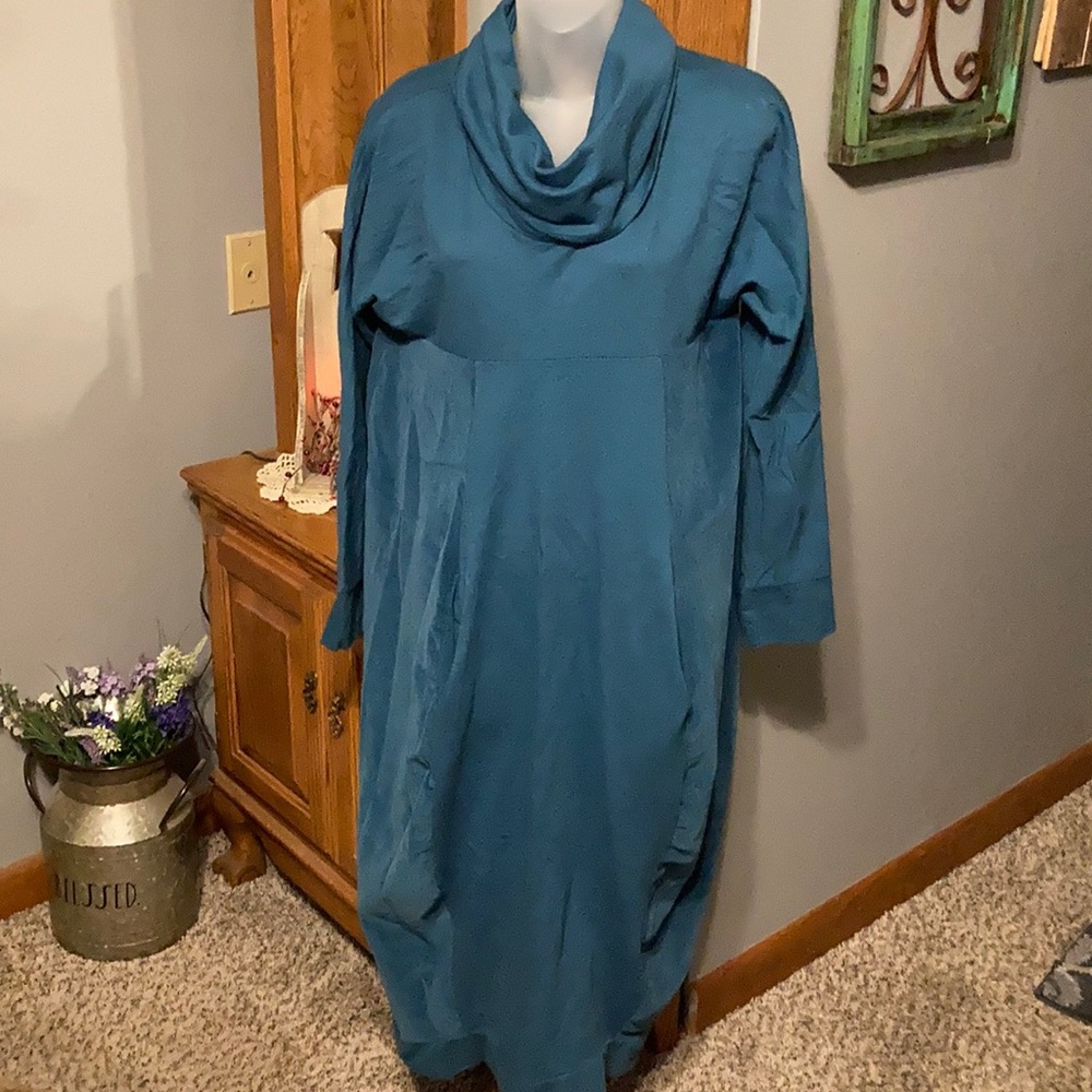 Made in Italy Cowl Neck Dress Teal Sz L//XL New!!